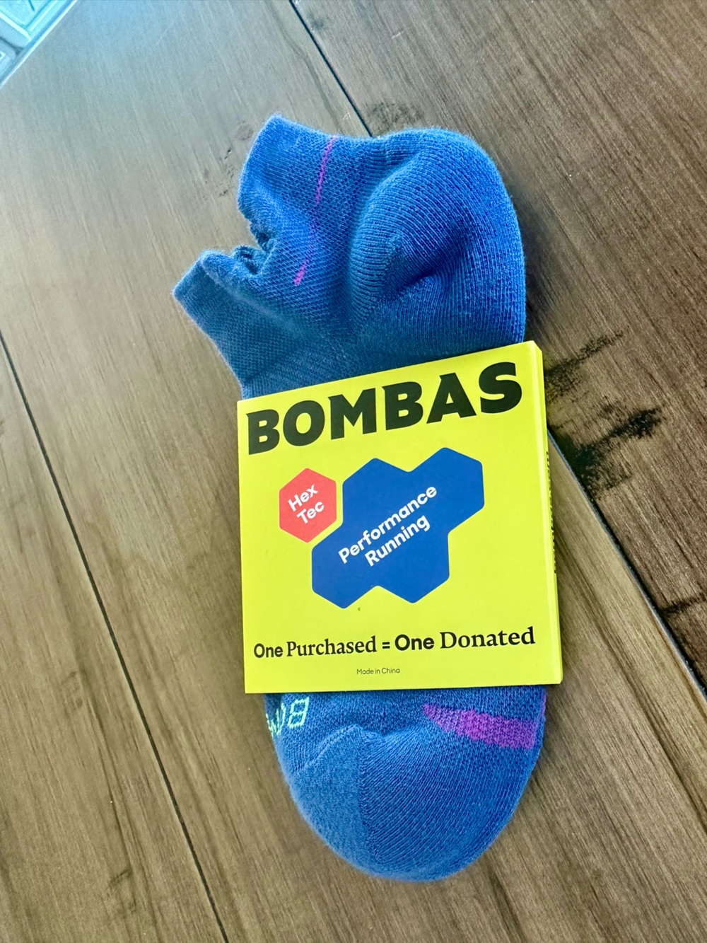 Bombas Blue Athletic Performance Running Socks with Pink Accents